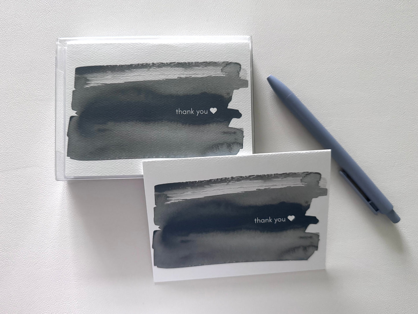Boxed Greeting Cards: Blue Watercolor Thank You Heart