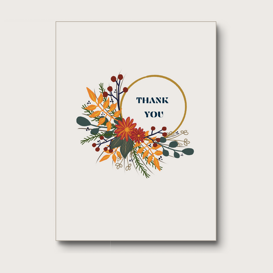 Card with floral wreath design and 'Thank You' text on a white background