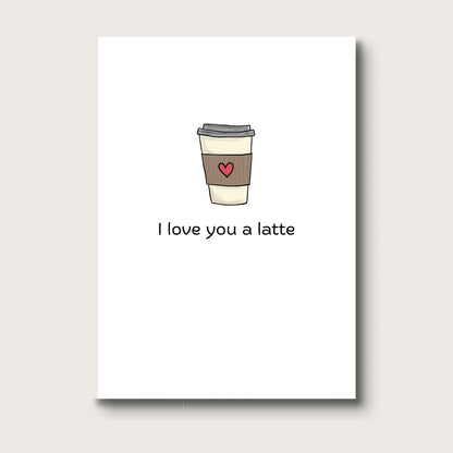 Digital illustration of a paper coffee cup with a lid, featuring a heart on the sleeve, and the words "I love you a latte" written below it. 