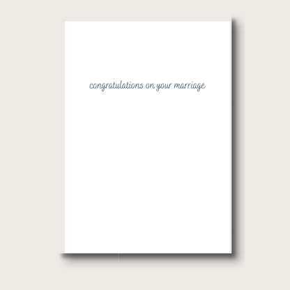 White card with 'Congratulations on your marriage' text 