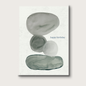 Greeting card with watercolor stones and 'happy birthday' text on a light gray background