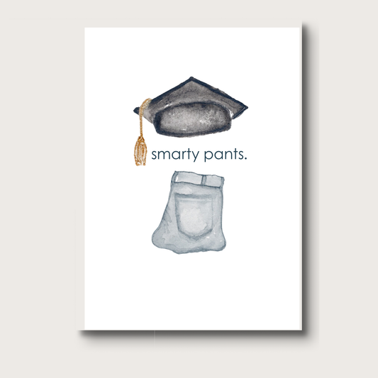 Graduation cap and pants with 'smartypants' text on a white background