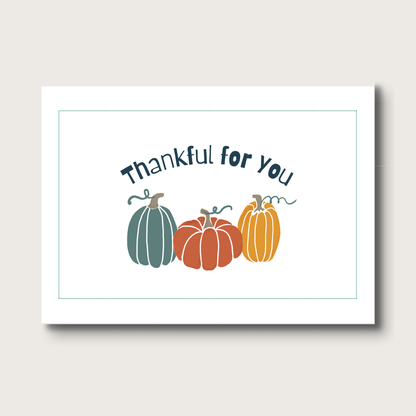 Card with pumpkins and 'Thankful for you' text on a white background
