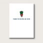 Cute illustrated flower pot with smiling face and leafy greens. Print font in all capitals that reads "Thanks for helping me grow". Perfect for teacher appreciation or plant-lovers as a thank you card! 