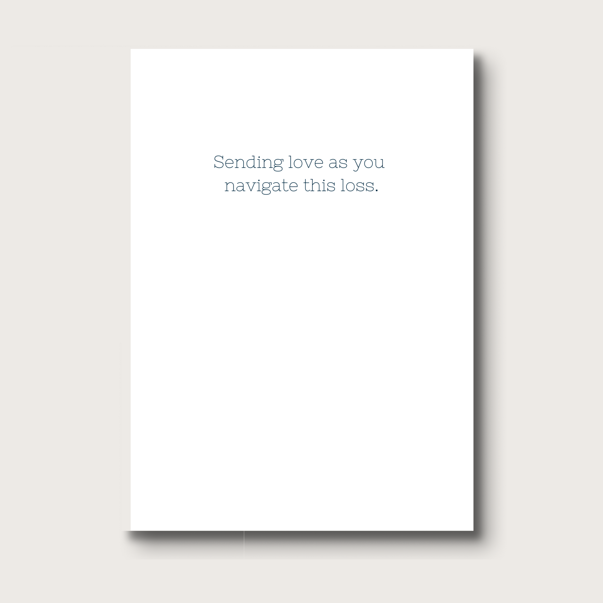 White card with text 'Sending love as you navigate this loss.'